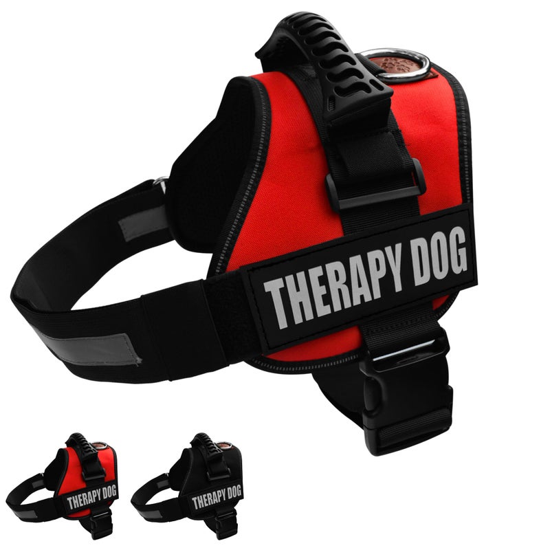 Albcorp Reflective Therapy Dog Vest Harness, Woven Nylon, Adjustable Service Animal Jacket, with 2 Hook and Loop Therapy Dog Removable Patches. Red, Medium - Image 1